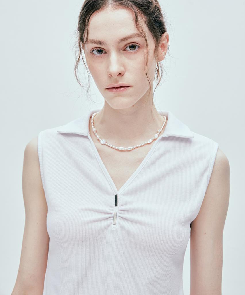 SSY Iron Bar Shirred Collar Sleeveless White