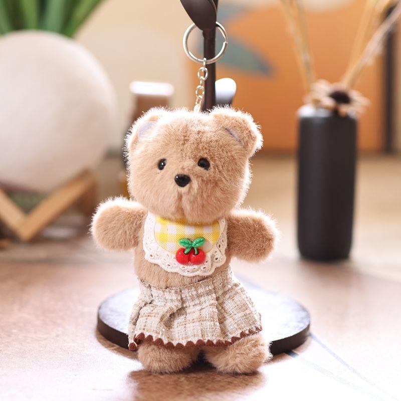 Cute Bear Plush Doll With Cherry Scarf And Skirt For Bag Decoration And Collectors