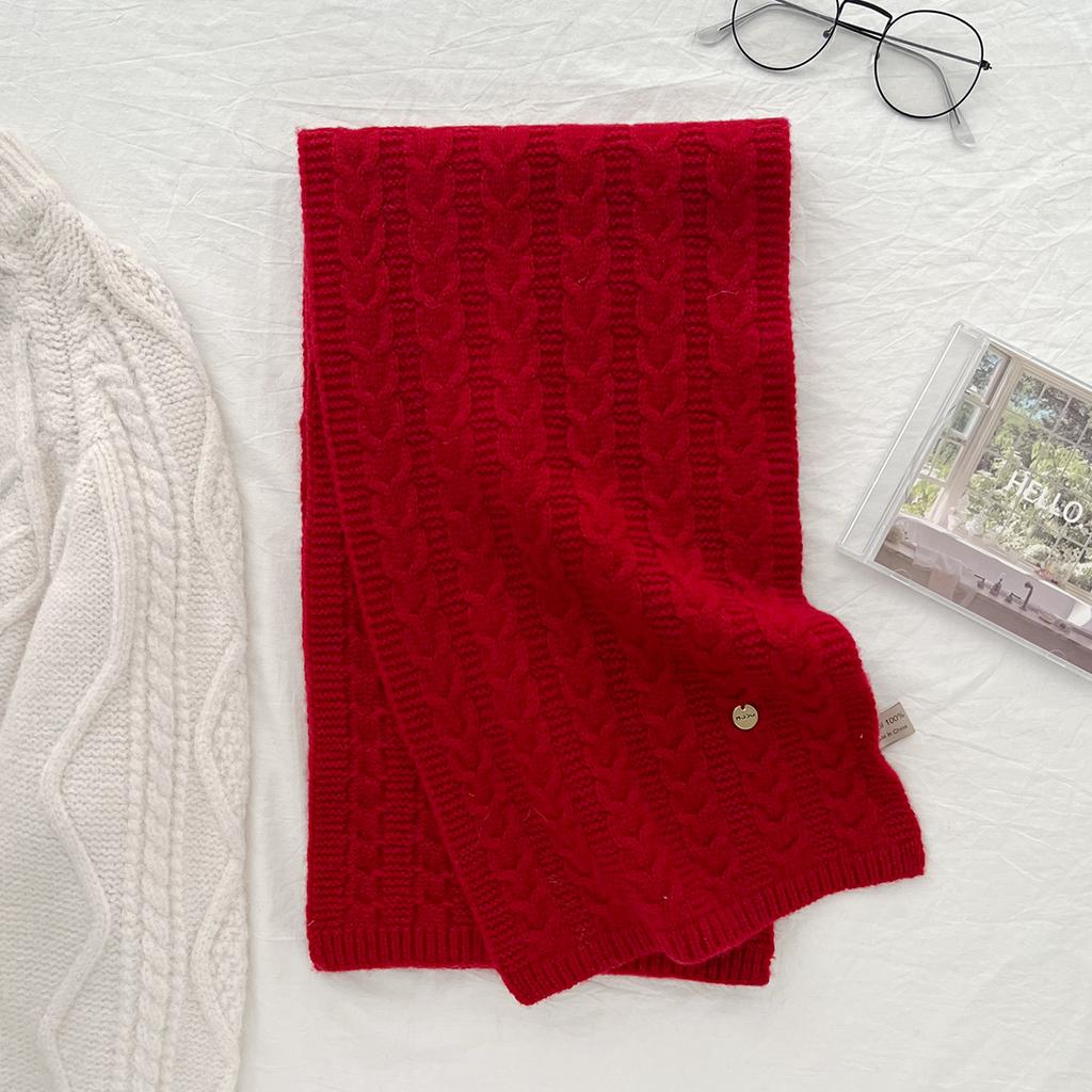 New 100% Wool Scarf Winter  Solid Color Knitted Scarf Universal Warm Scarf Holiday Gift