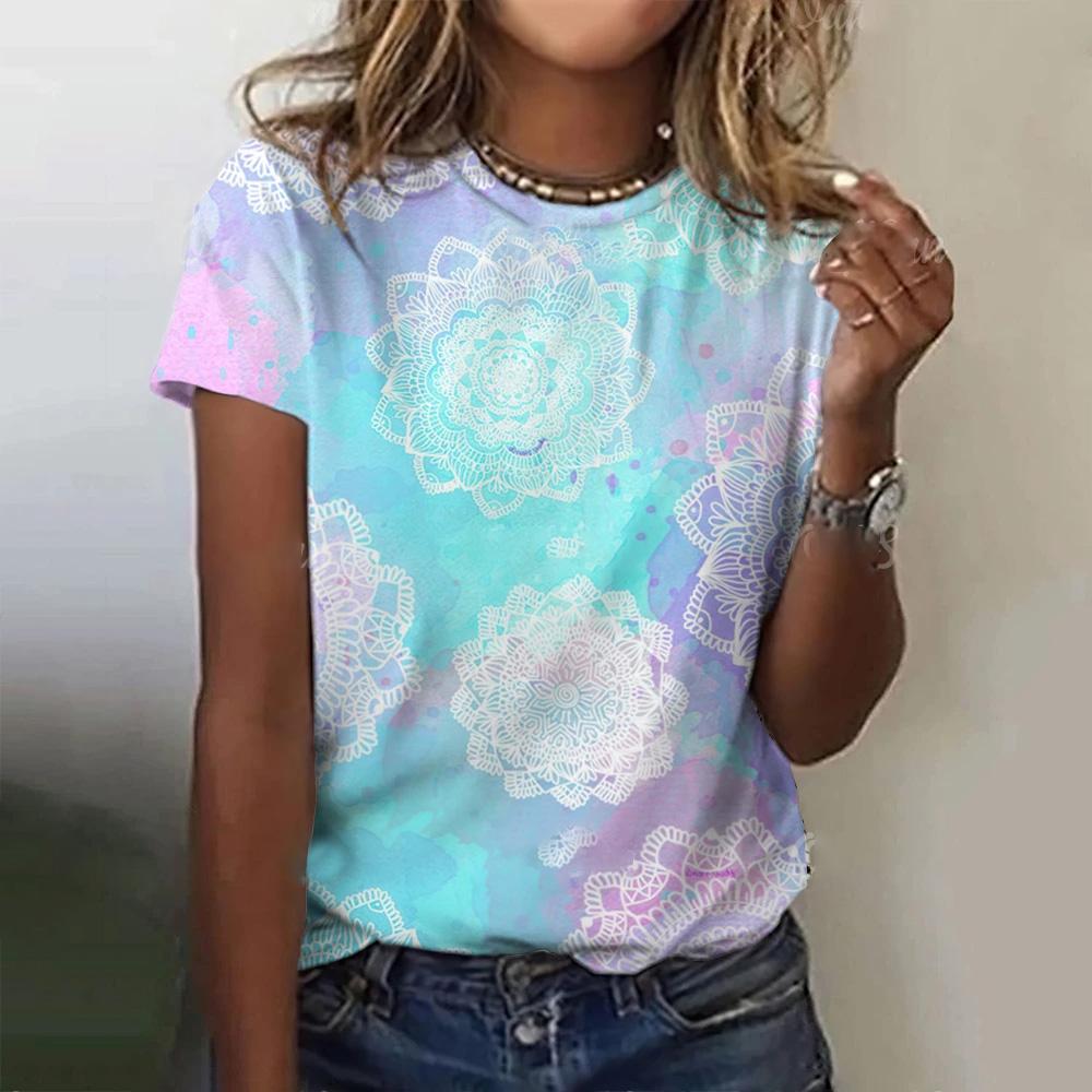 Summer Geometric Totem 3D Print T-shirts Women Streetwear Fashion Casual Y2k Short Sleeve