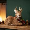 Handcrafted Seasonal Gift Items Handmade Straw Deer/Squirrel Christmas Ornaments with Scarf, Retro Pastoral Style Stable Craft Rustic Animal Figurines
