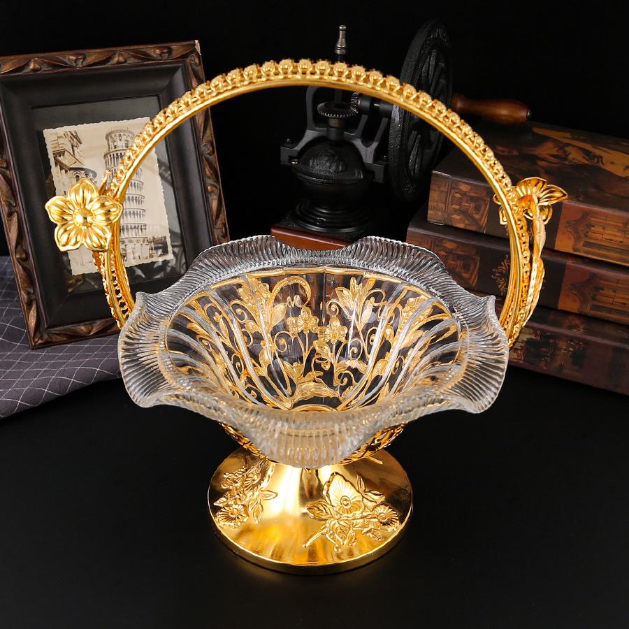 Европейская металлическая ручка-цветок, стеклянная тарелка для фруктов, тарелка для закусок, тарелка для конфет, тарелка для закусок, съемная стеклянная тарелка для фруктов, корзина для фруктов