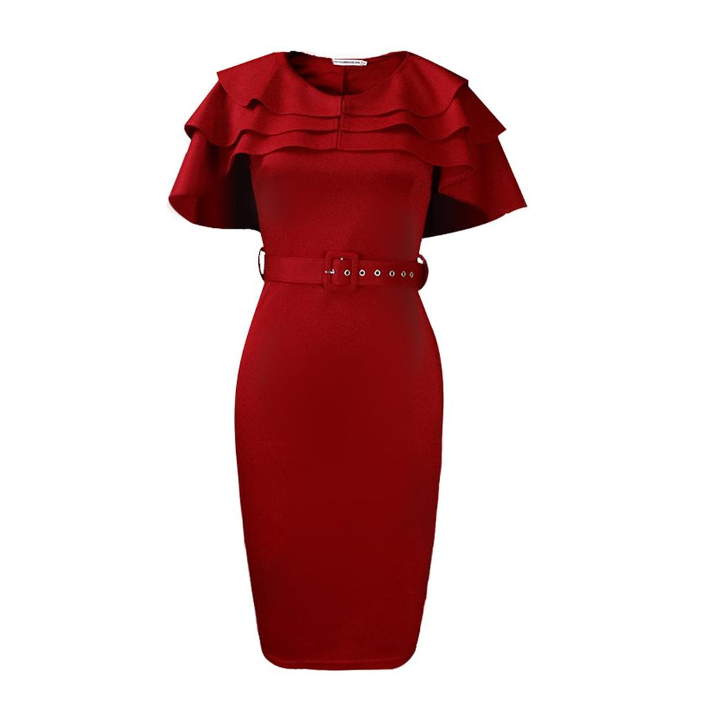 Женское летнее модное платье большого размера с рюшами, цельное однотонное платье-футляр с поясом