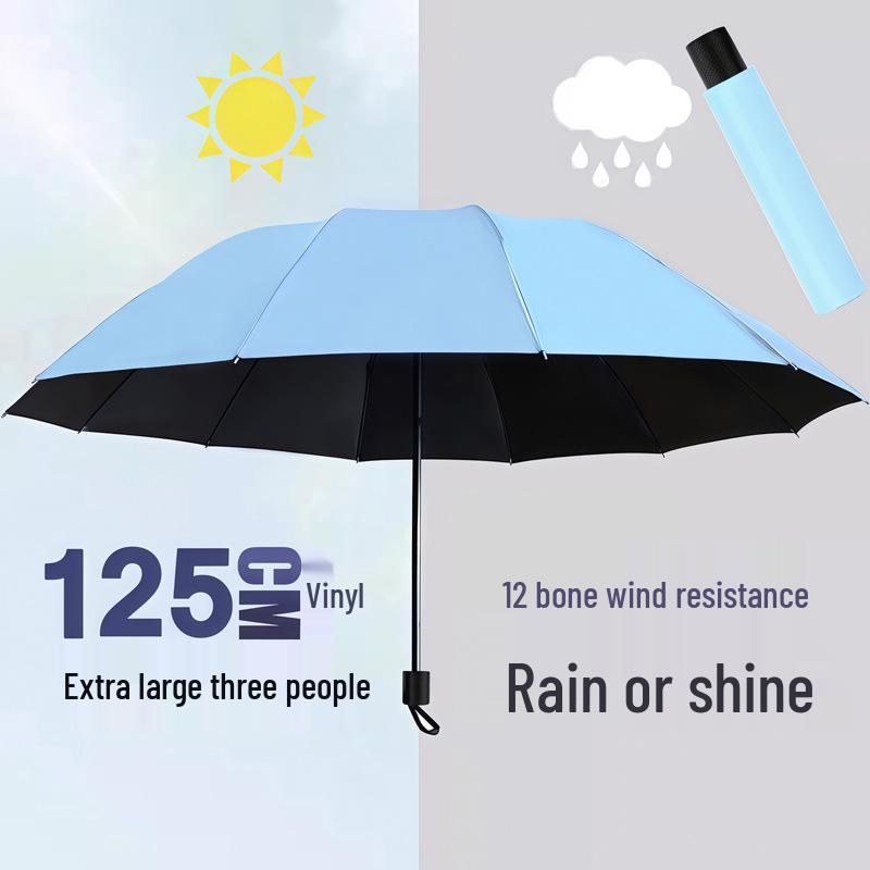 Twelve-Bone Oversized Women's Umbrella: Black UV Protection for Sun & Rain