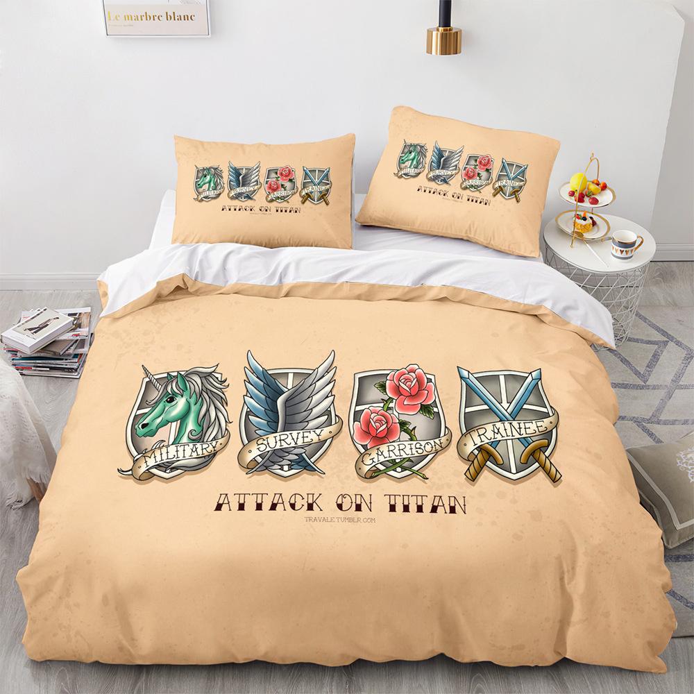 Anime Attack On Titan 3D Printed Bedding Set Duvet Cover Pillowcase Freedom Wings Bedclothes For Boys Kids Twin Single Full Size