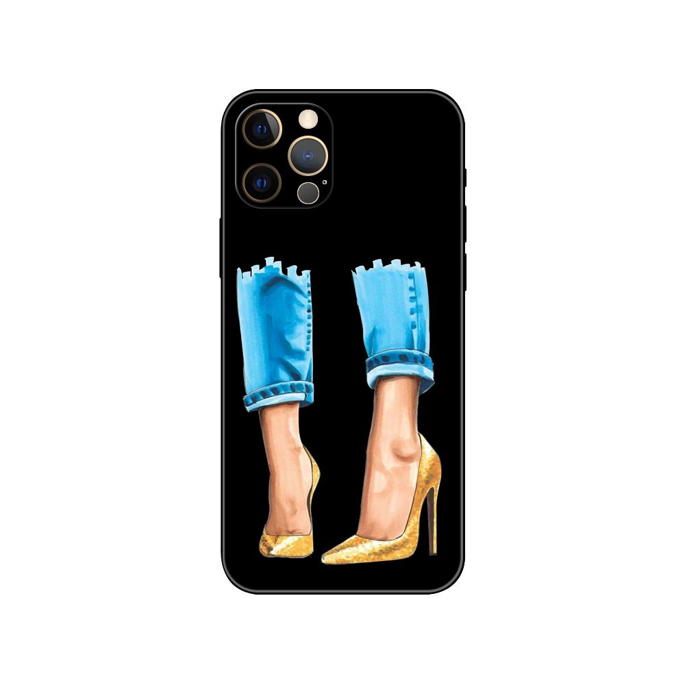 Женский чехол-накидка на высоком каблуке для iPhone 5 5s 2020se 6 6s 7 8 plus x 10 XR XS 11 12 13 mini pro MAX черная задняя крышка из ТПУ