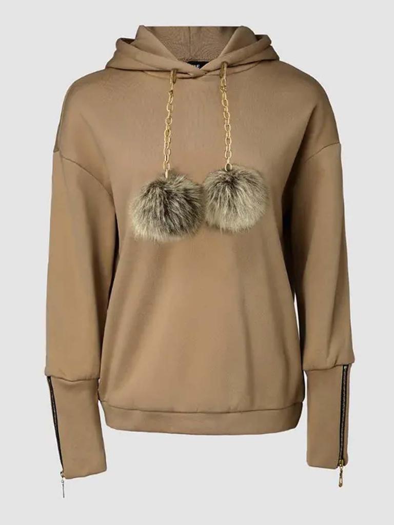 Повседневный свитшот с капюшоном 2025 года с меховым брелоком-помпоном для осени и зимы