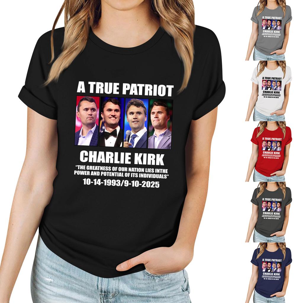 Women's Casual Printed T-Shirt Round Neck Pullover Short Sleeve Top