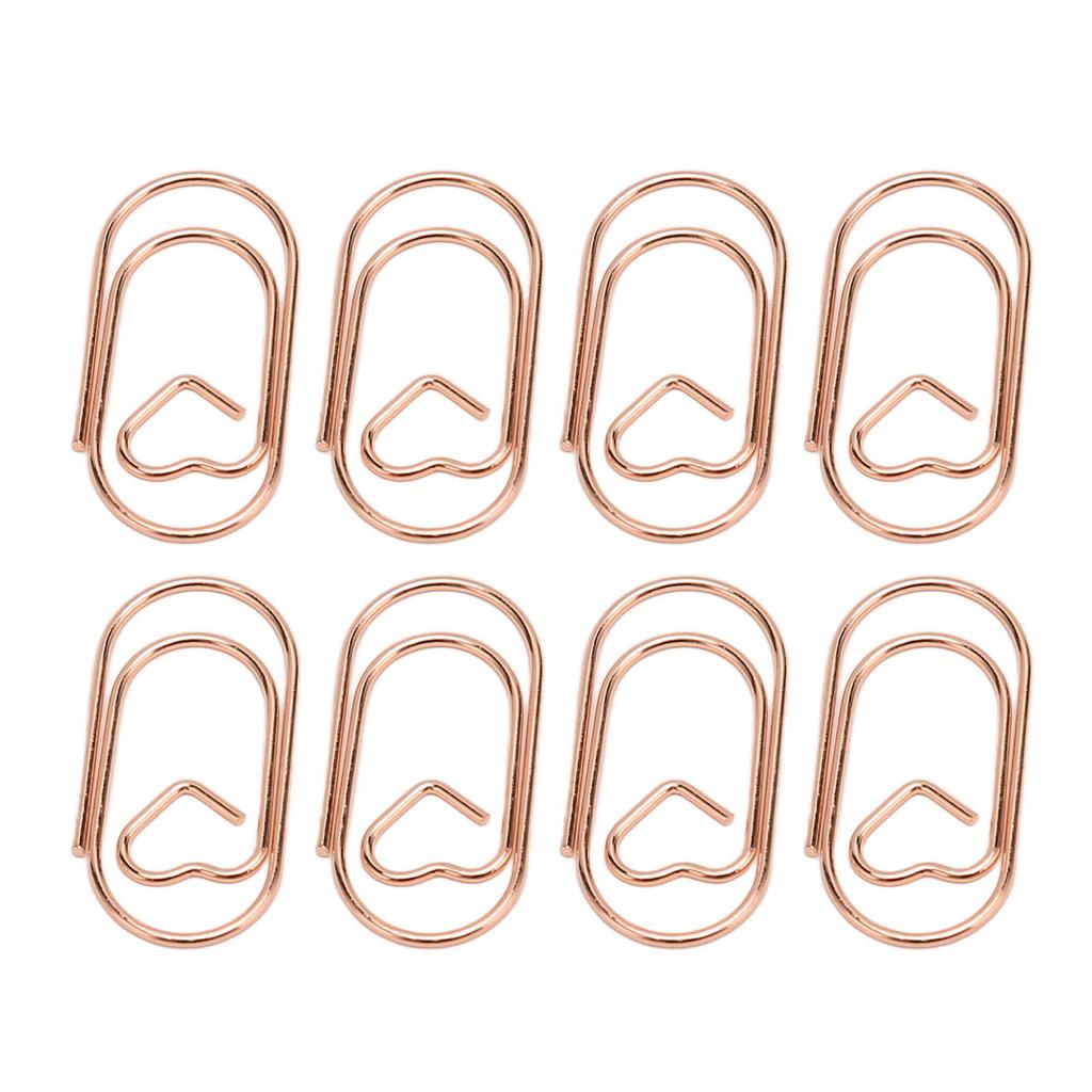 100pcs Paper Clips Portable Heart Shape Rustproof Electroplated Metal Paperclips Office Supplies Rose Gold