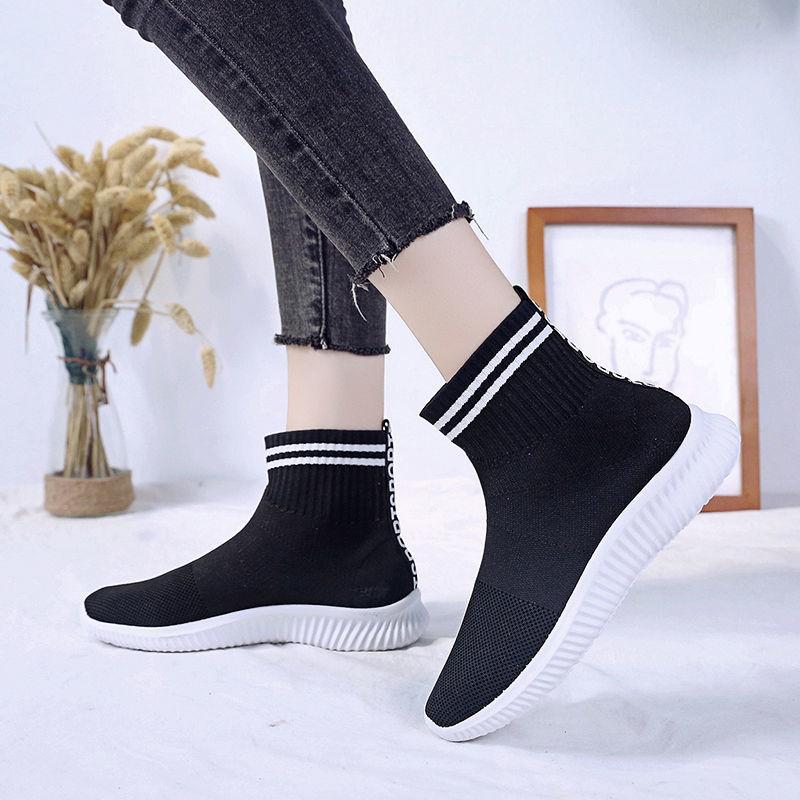 Модные носки, женская обувь на платформе, вязаные ботильоны, женская повседневная спортивная обувь, эластичные плетеные ботинки, женская обувь на блочном каблуке