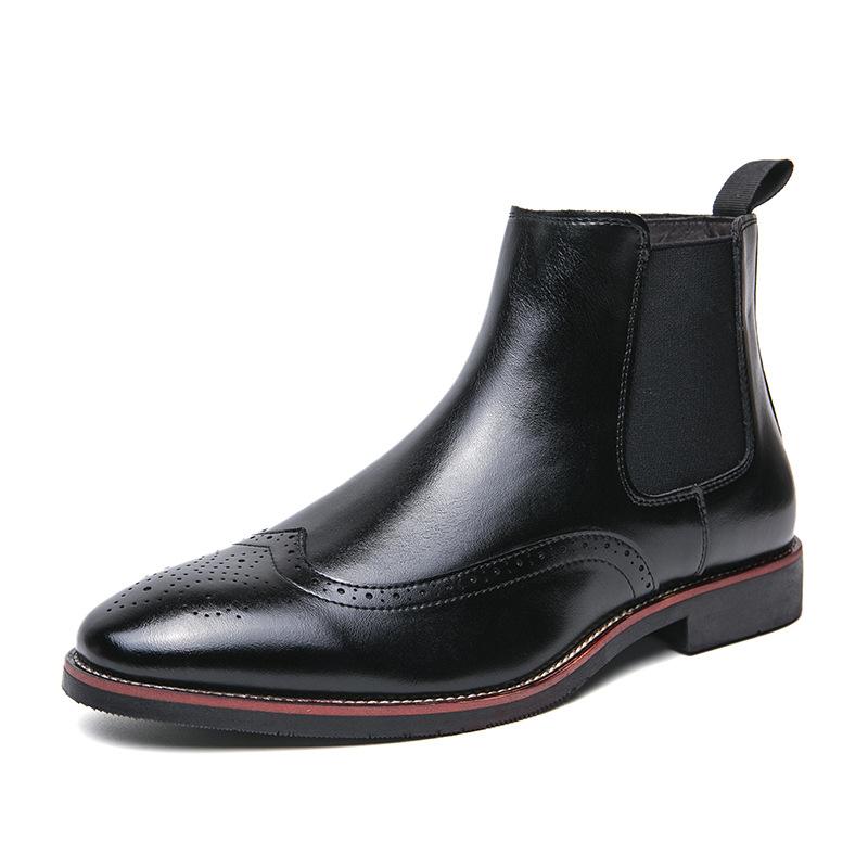 Fashion British Style Autumn Winter Velvet Men's Leather Boots Fashionable Chelsea Boots Business Dress Boots