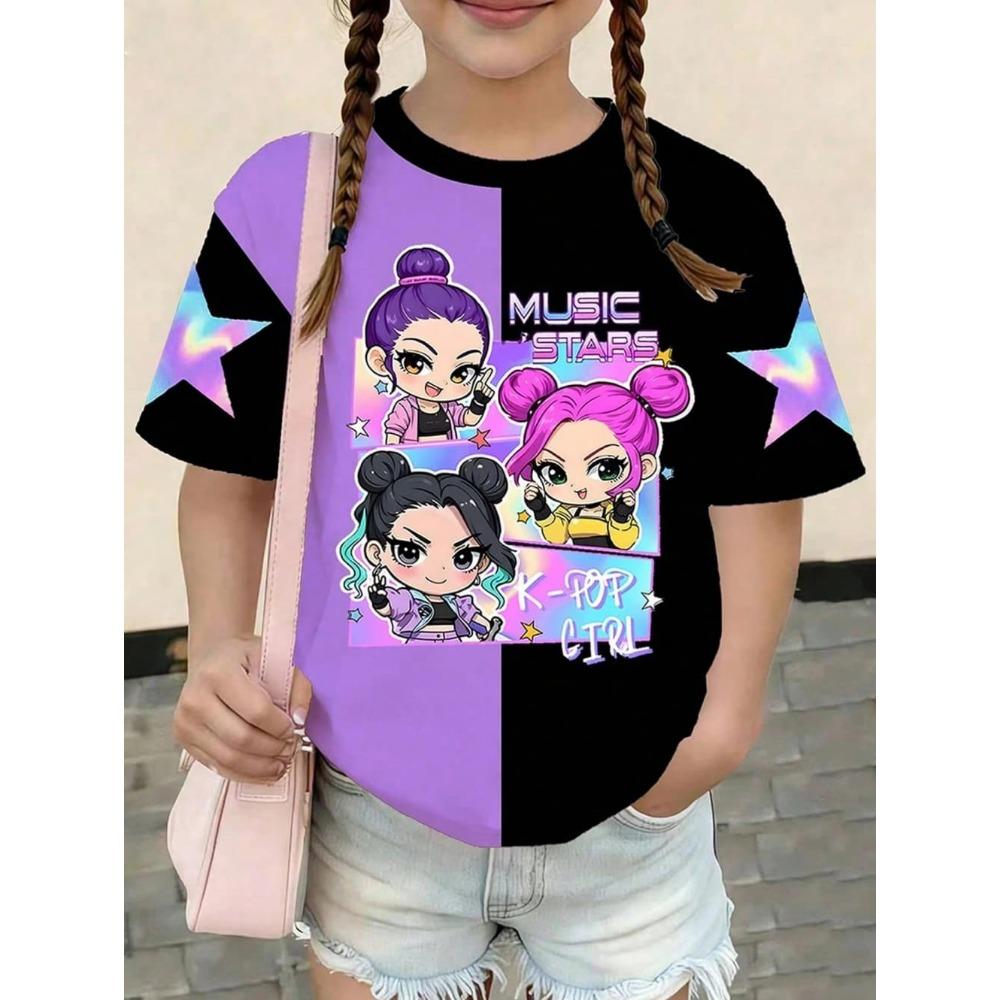 Kpop Style Short-Sleeve T-Shirts for Girls Funny Gift for Kids Summer Short Sleeve Tops Casual Round-Neck Outdoor Girls Clothes
