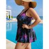 Women S Plus Size Printed Tankini Swimsuit Split Swimwear Black Purple