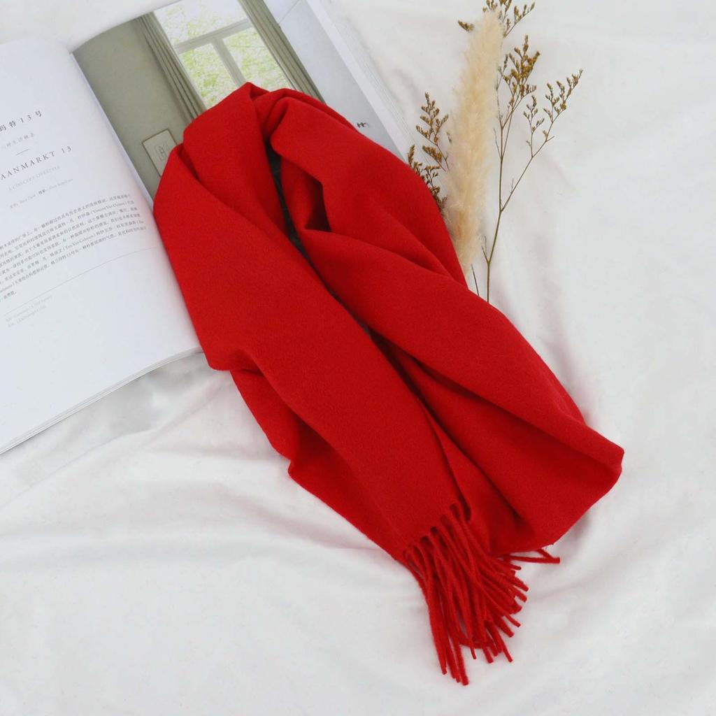 Red 100% Wool Scarf, Simple Autumn and Winter Atmosphere, Scarf, High-end Sense, Versatile Shawl 2025 Gift