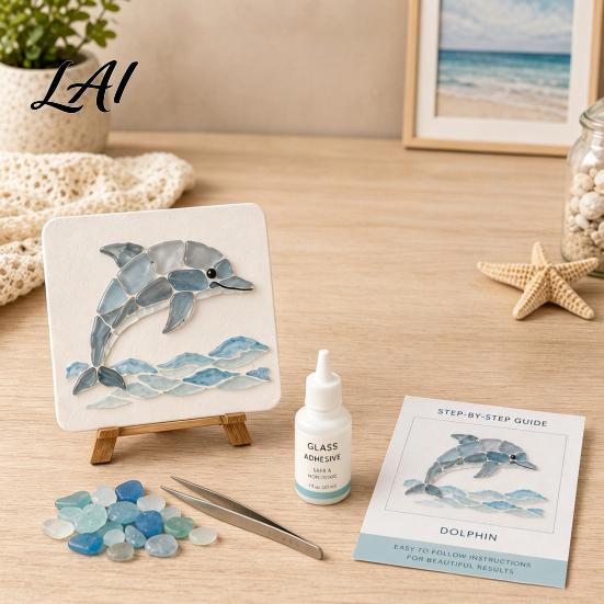 Marine Animal Art Projects DIY Sea Glass Mosaic Kit Ocean Themed Craft Set for Adults Beginner Friendly Beginner Handmade Material Pack Coastal