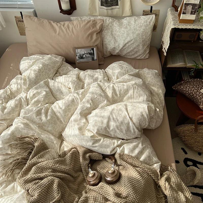 Cartoon Pattern Printed Super Soft Bedding Sets Washed Cotton Cozy Breathable Bedsheet with Pillowcase Adult Child Comfort Set