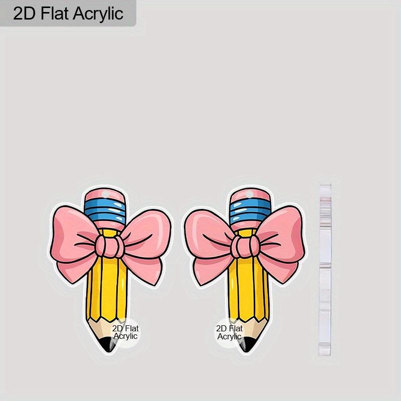 2D Flat Pink Bow Pencil Pattern Acrylic Dangle Earrings Teacher's Day Thanksgiving Gift Graduation Back To School Jewelry