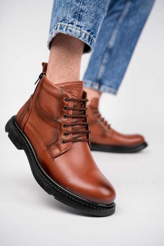 Men's Fashion Genuine Leather Flat Heeled Booties Bootie Tan Leather Boots Shoes