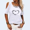 Женская модная футболка с открытыми плечами, летняя футболка с круглым вырезом и короткими рукавами, пуловер, женская повседневная футболка с принтом в форме сердца