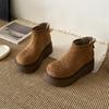 Новая корейская версия модных универсальных ботинок-луноходов на толстой подошве, увеличивающих рост, женские зимние бархатные теплые ботильоны из кожи, увеличивающие рост