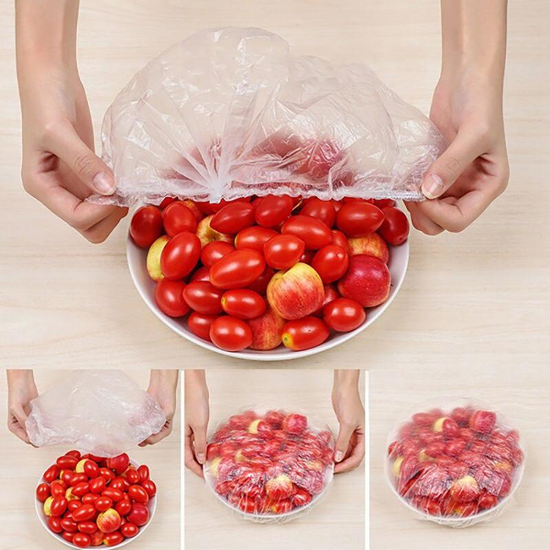500/300/200/100 одноразовые крышки для пищевых продуктов, пластиковая упаковка, эластичные крышки для пищевых продуктов, миски с фруктами, чашки, крышки для хранения, кухонная шапочка для душа, свежая заставка