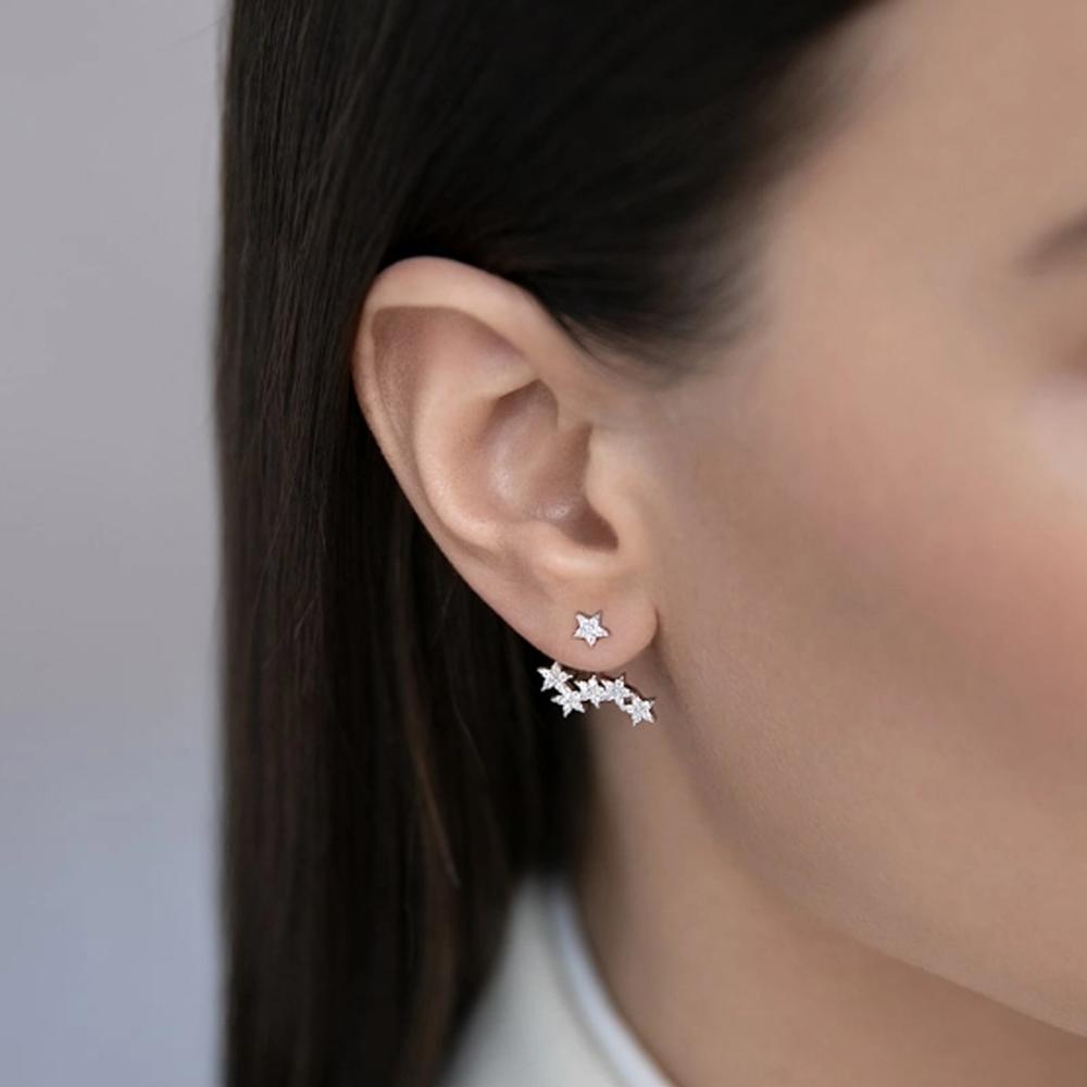 ANDYWEN 925 Sterling Silver 1pair Silver Gold Zircon Star Star Stud Earring Ladies Elegant Luxury Jewelry