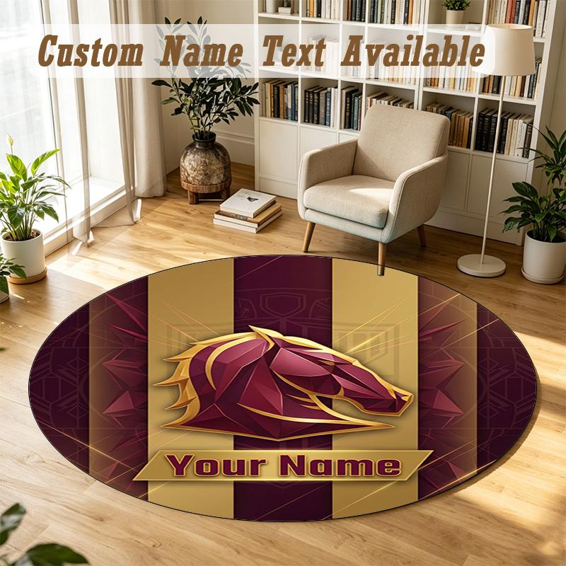 Round Rug Custom NameBrisbane Broncos Pattern Non Slip Carpet Home Floor Decor