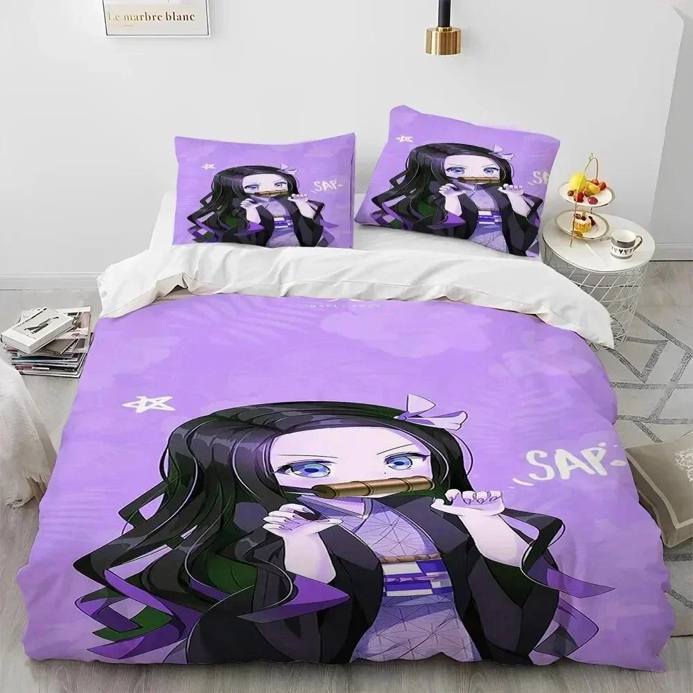 Комплект постельного белья Demon Slayer Kamado Nezuko, пододеяльник, наволочка, двуспальная кровать, односпальная кровать, подарок для мальчика или подростка