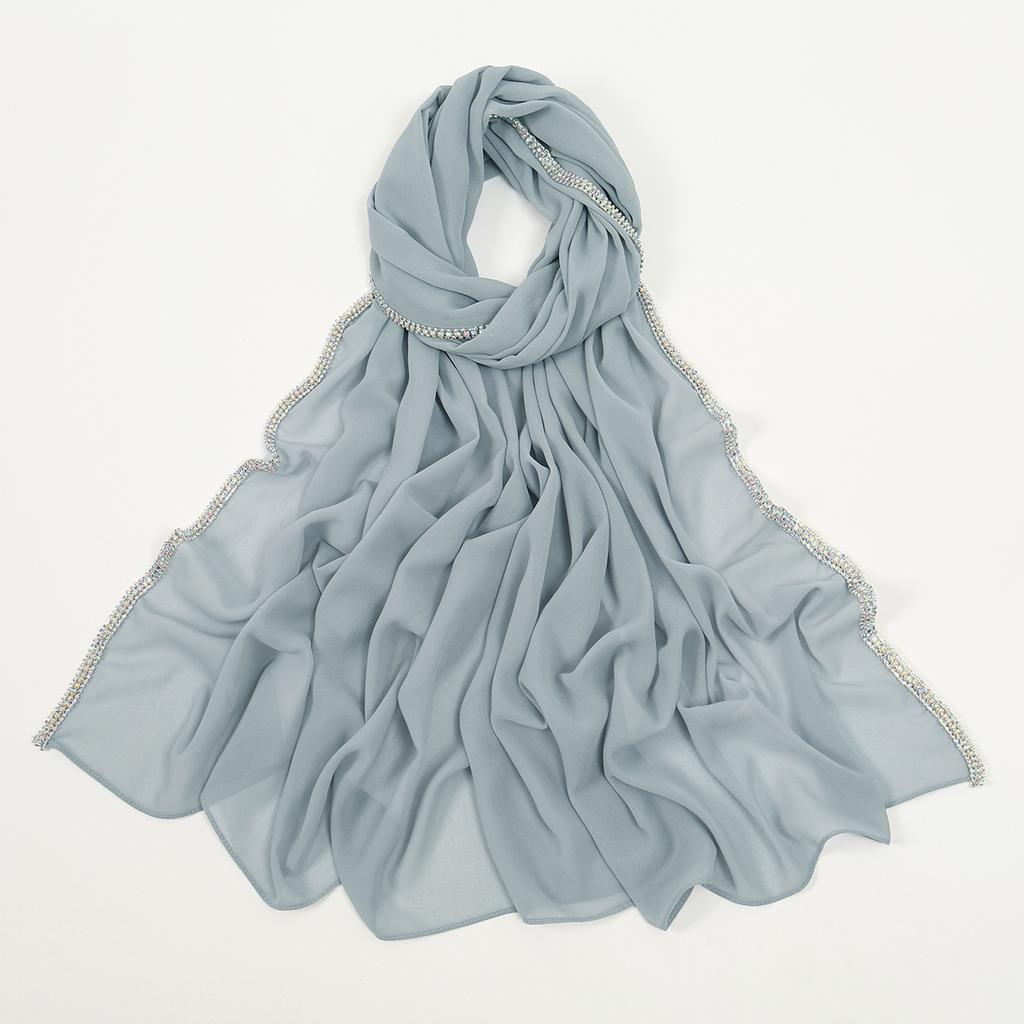 Luxury Rhinestone Chiffon Solid Long Scarf Islamic Women's Head Wrap Neck Scarf Hijab Lightweight Turban Headband 180*70CM