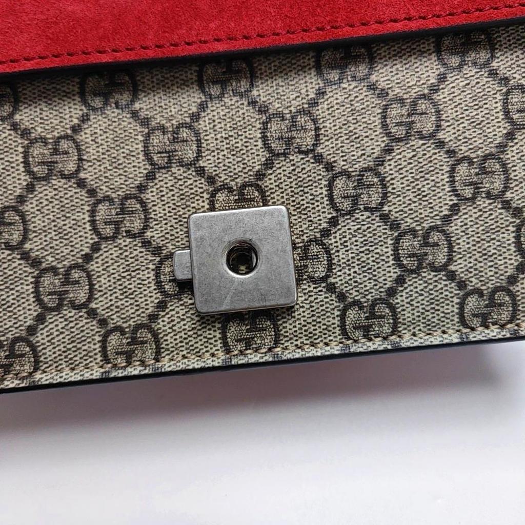 [Pre-Owned] Dionysus Textured Tiger Head Spur Buckle Logo Print Canvas And Suede Chain Shoulder Bag - Very Good #DK75W