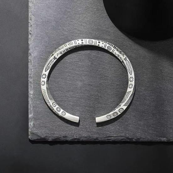 Men Bracelet Opening Adjustable Silver Color Twist Boho Wrist Decoration Easy To Wear Fish Letter Curved Sleeve Bracelet Men Jewelry