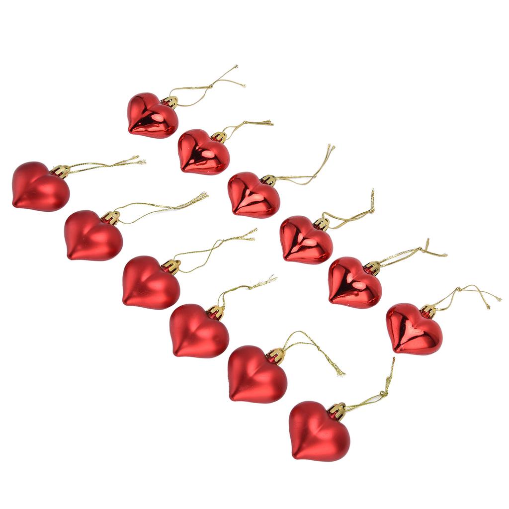 12pcs Christmas Ornament Heart Shape PVC Christmas Tree Hanging Decorations for Valentine"s Day