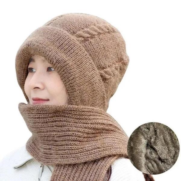 1Pc Integrated Ear Protection Windproof Cap and Scarf Knitting Thickening Hat Winter Pullover Hat Scarf