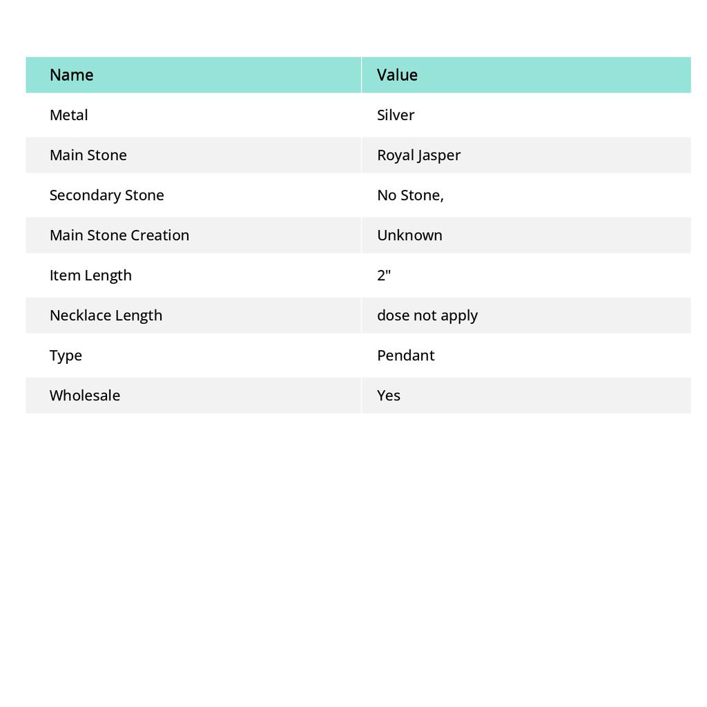 Королевская яшма Драгоценный камень Ручная работа Этнический Подарок на помол Ювелирное украшение Подвеска 2" o2F44
