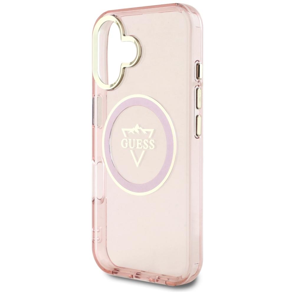 Etui do iPhone 16 Guess Metal Mountain Logo MagSafe Różowe