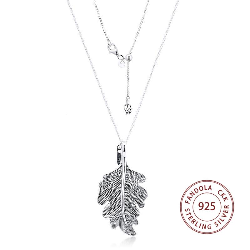 Аутентичные ожерелья из стерлингового серебра 925 пробы с дубовым листом для женщин, ожерелья и подвески S925, ювелирные изделия Collier Femme