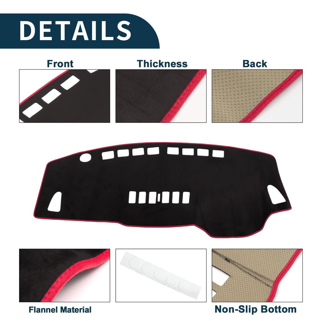 TUCKBOLD Dashboard Mat for Nissan Tiida C11 Car Dashboard Protective Interior Customization Parts Sun Flannel Black with Red Set (2005-2010), Cover,