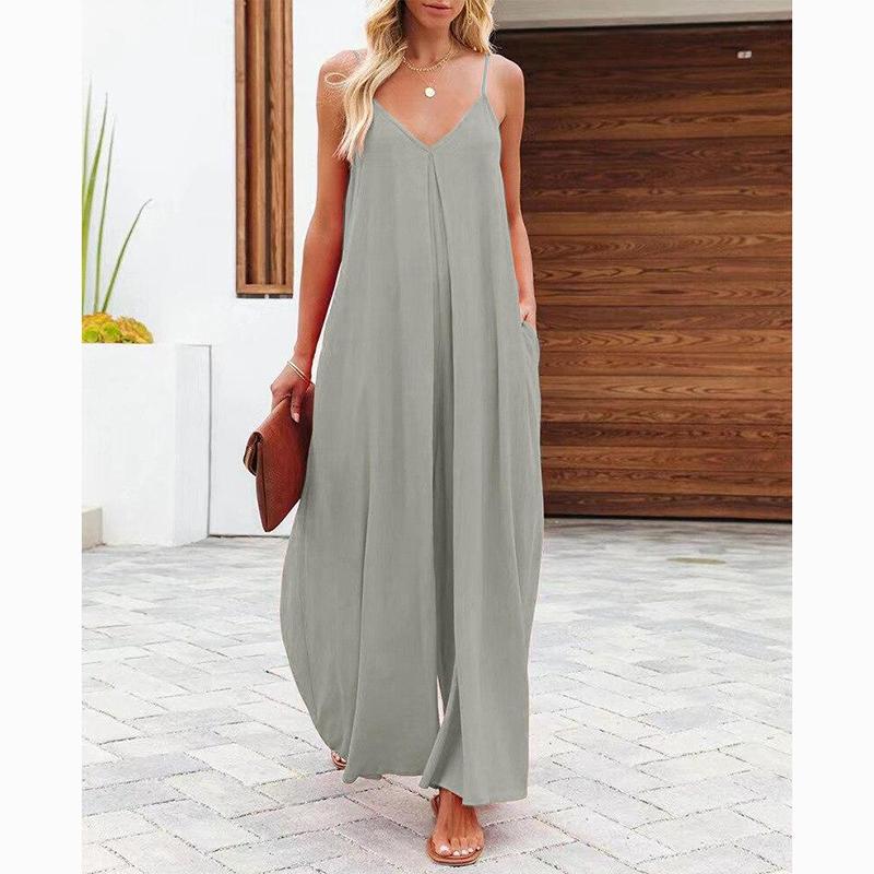 Casual Strapless Wide Leg Pants Dress Summer Solid Color Pocket Dress Women Comfort Sleeveless Plus Size Sexy Jumpsuit Dress 25050