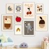 Cat Cherry Ice Cream Acorn Apple Sun Moon Fun Cartoon Vintage Poster Prints Wall Art Canvas Painting Kawaii Baby Kids Room Decor No Frame