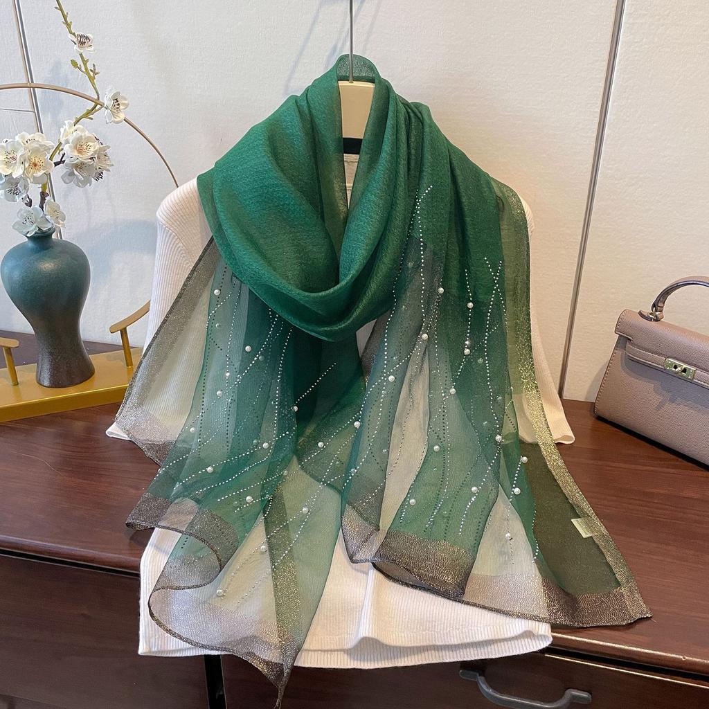 New Fashion and Versatile Solid Color Ethnic Style Veil Scarf Scarf for Women Wavy Pattern Artificial Diamond Iron Scarf for Women