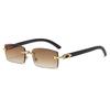 New rimless leopard head sunglasses metal hinged sunglasses wood grain legs outdoor sunscreen sunglasses