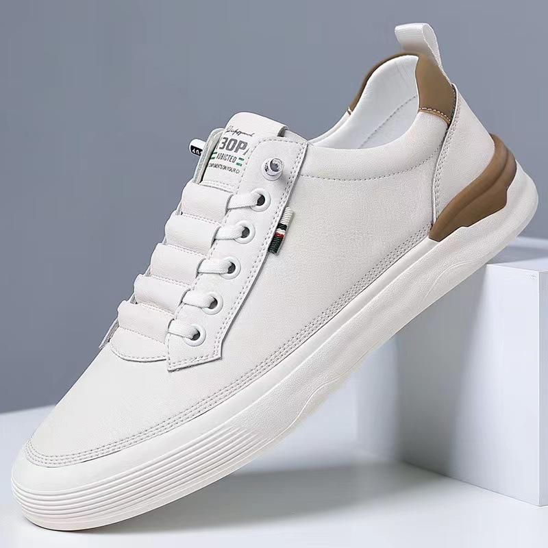 Мужские кроссовки Slip-On Soft Sole Leather Sneakers Весна/Лето 2024 — Повседневные, Универсальные, Белые