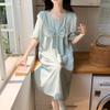 Kawaii Clothes Sleepwear Women Summer Cotton Nightgown Short Sleeve Dresses Ruffle Loungewear Homewear Loose Pajamas