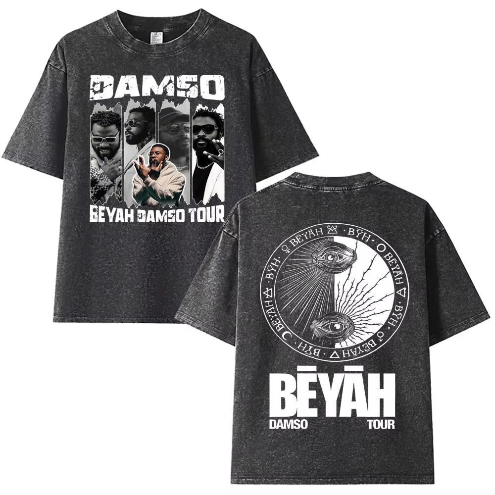 Певец Французский Damso Beyah Харадзюку Тур Мода Винтаж Стирка Летняя Футболка с Коротким Рукавом Мужская Женская Хип-Хоп Свободная Футболка