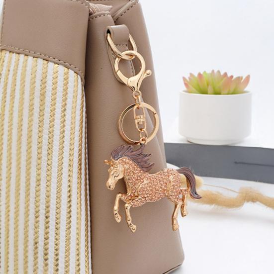 Подвеска-брелок Сверкающие стразы Дизайн лошади Металлическое кольцо для ключей Декоративный держатель для ключей Сумка