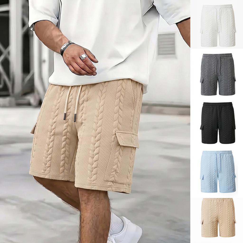 Men's Cable Texture Shorts with Drawstring Waist and Pockets
