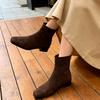 Маленькая квадратная голова бархатные тонкие ботинки осень и зима новые на низком каблуке короткие ботинки замшевые ботильоны задняя молния теплые модные ботинки