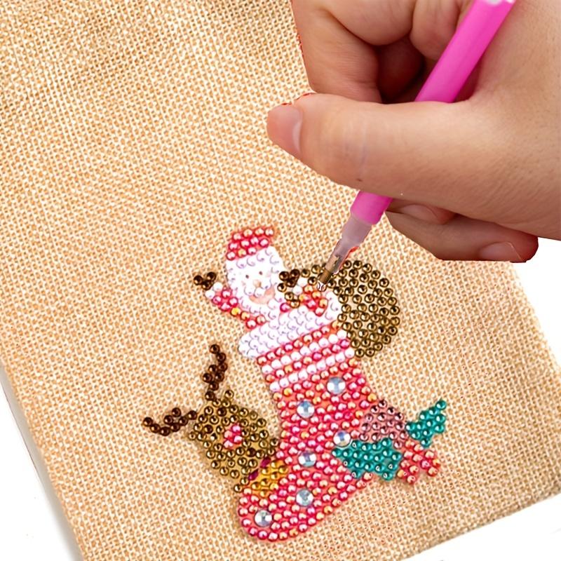 Рождественская льняная 5D алмазная живопись «Счастливый мешок» (1 комплект) - Сделай сам подарочный и конфетный пакет, ручная работа с самоклеящимися одиночными бриллиантами