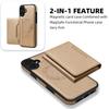 For iPhone 16 Magnetic Case Leather Back Phone Cover with Detachable Card Bag - Gold