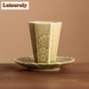 70 мл Яочжоу печь селадон шестиугольная чашка мастер рельеф камень озера Тайху чайная чаша с блюдцем набор дегустационная чайная чашка блюдце посуда для напитков